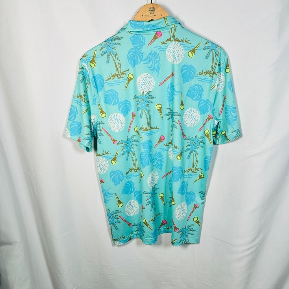 Chubbies Fore Palms Golf Polo Shirt Tropical Print Performance Stretch Small Aqu - Picture 7 of 8